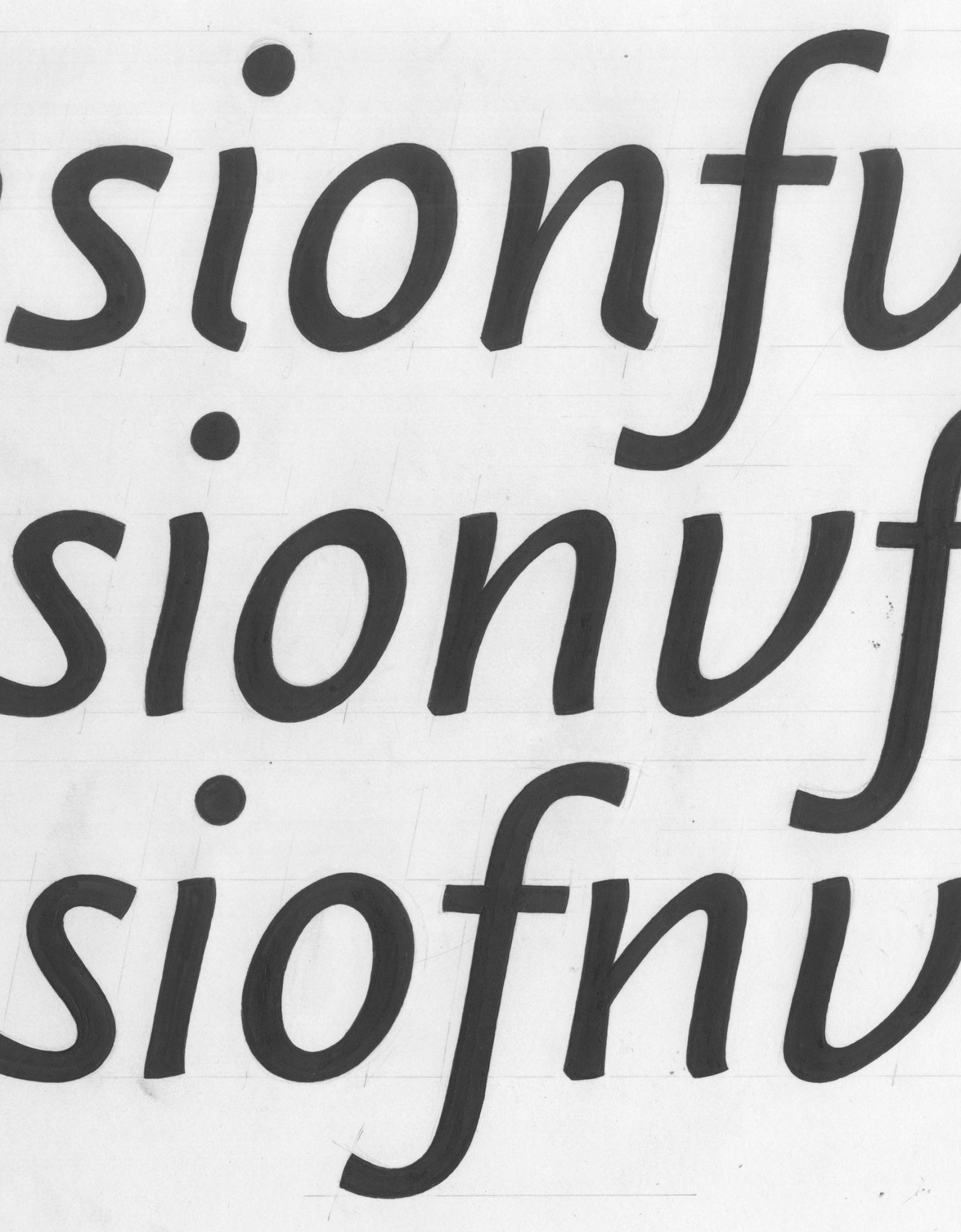 Scan of a precise working drawing, showing an italic sans-serif drawn three ways with subtle differences.